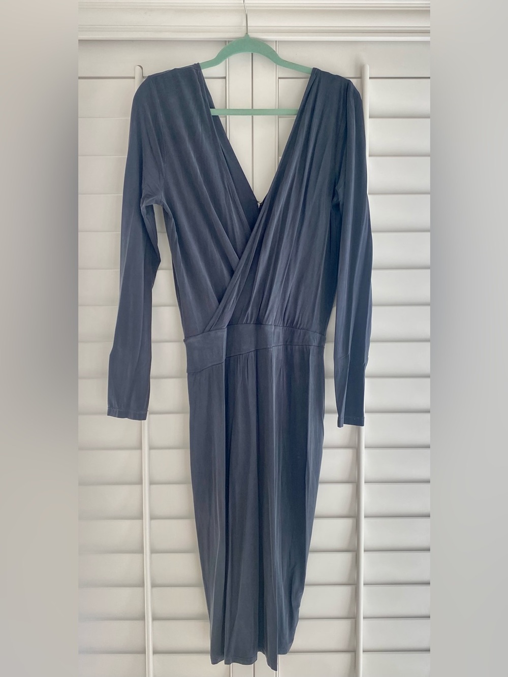 Young Fabulous & Broke Slate Blue Faux Wrap Midi Dress Medium